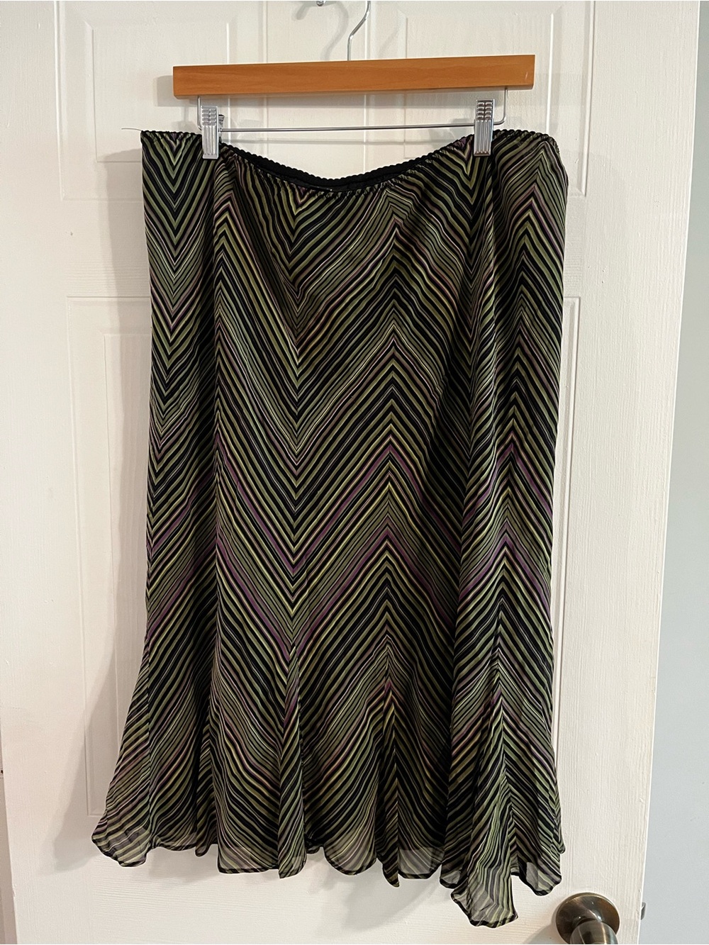 WHIMSIGOTH Y2K GREEN & PURPLE 100% SILK SKIRT - SIZE 16